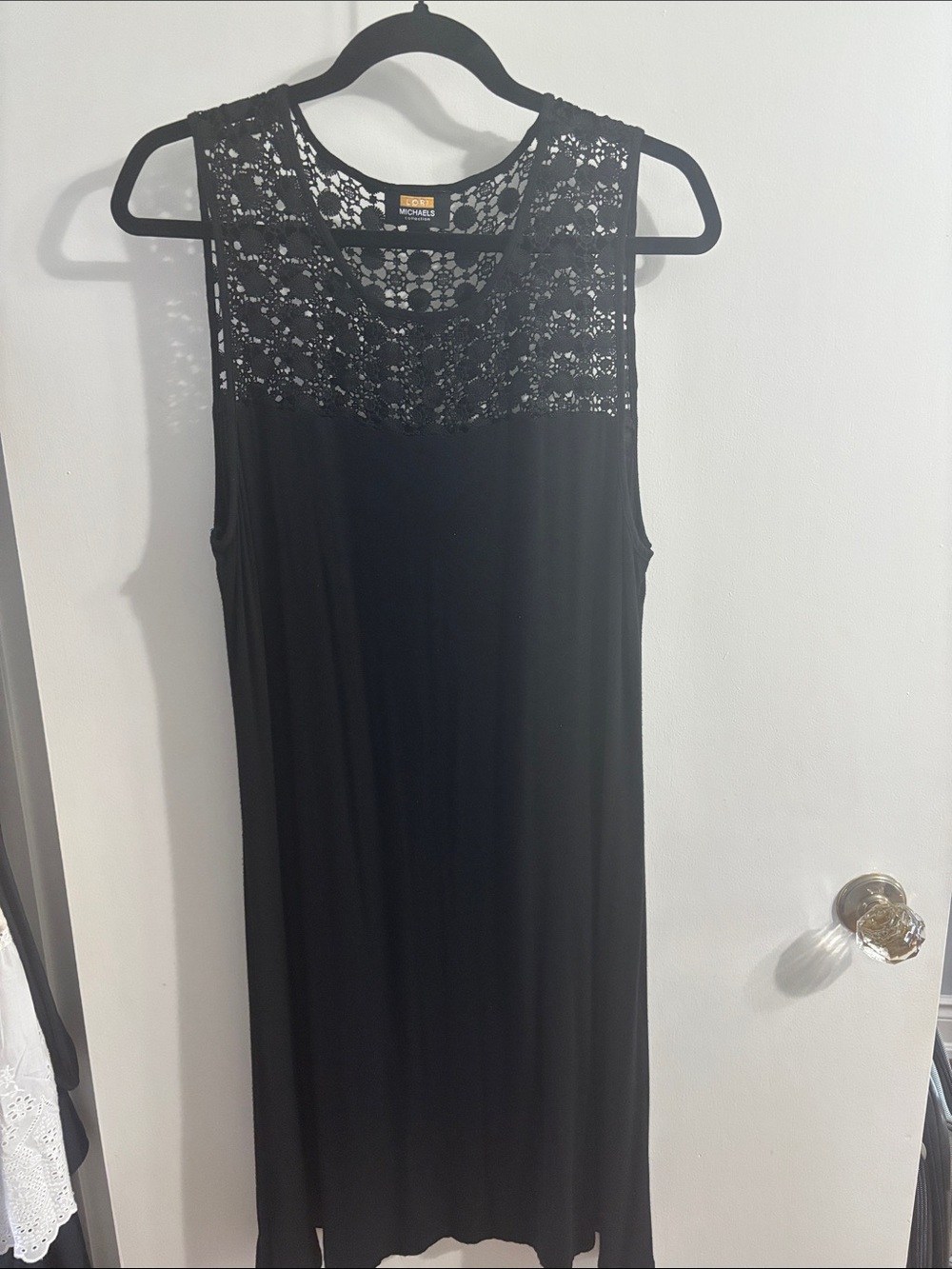 Michaels Black Sleeveless Midi Dress with Lace Yoke